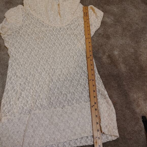 Cache Vintage Size Large L Stretchy See Through Lace Dress Ivory Light Sheer - Picture 3 of 9